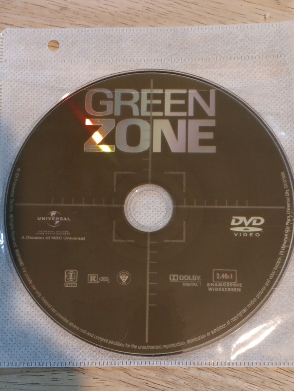 Green Zone DVD *NO CASE*